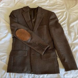 35S Tweed Blazer with Suede Elbow Patches Joseph & Feiss Brown Plaid